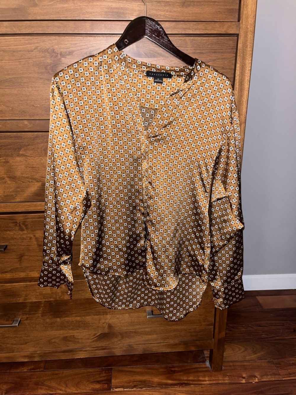 Sanctuary Mustard and White Dot-Print Long Sleeve Blouse